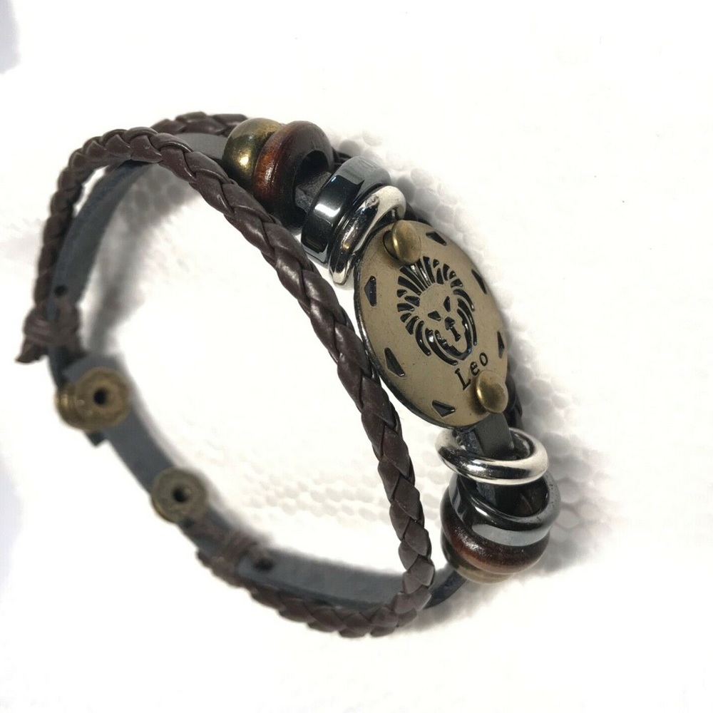 Leather bracelet Leo Zodiac with charms
